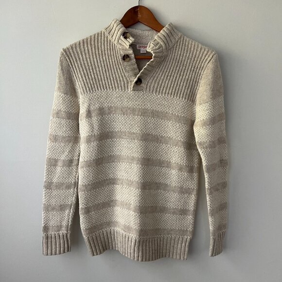 Cat & Jack, boys pull-over sweater, beige, L, long-sleeve, striped - Picture 1 of 4